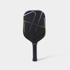 Luzz Inferno2 M1 Dawn standing upright, front view, with a black face featuring the classic Inferno pattern, a white-to-gold-to-black gradient edge, and a black handle.