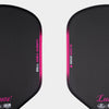 Close-up detail of the LUZZ Glider 2026 Hybrid Paddle face featuring pink and white “GLIDER 2026” and “CARBON FIBER T700” lettering along the paddle edges