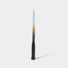 Luzz Inferno2 M1 Dawn standing upright, side view, with a white-to-gold-to-black gradient edge featuring a patterned design and a black handle.